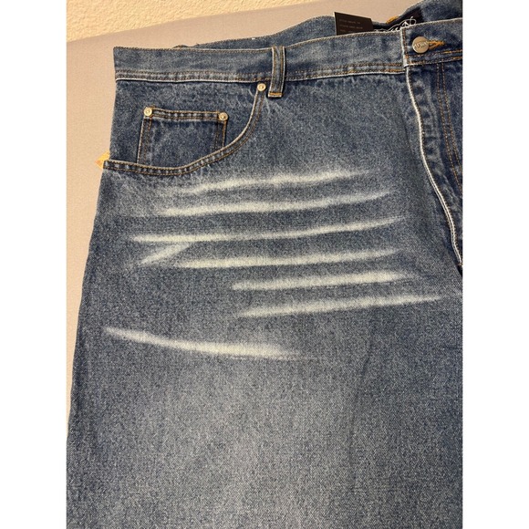 VTG Arjun Jeans Classic Mens 42x34 Dark Blue Wash Distressed Straight Leg Denim - Picture 2 of 7